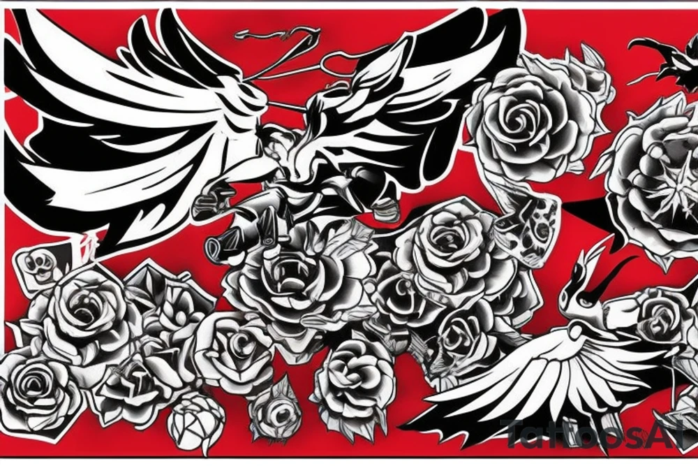 art fusion style robin mid-flight, dynamic, small amount of red accent tattoo idea