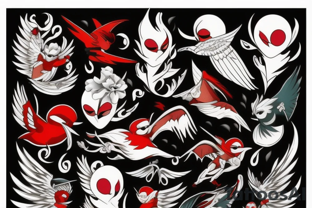 art fusion style robin mid-flight, dynamic, small amount of red accent tattoo idea