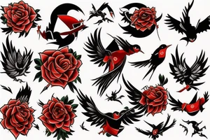 art fusion style robin mid-flight, dynamic, small amount of red accent tattoo idea