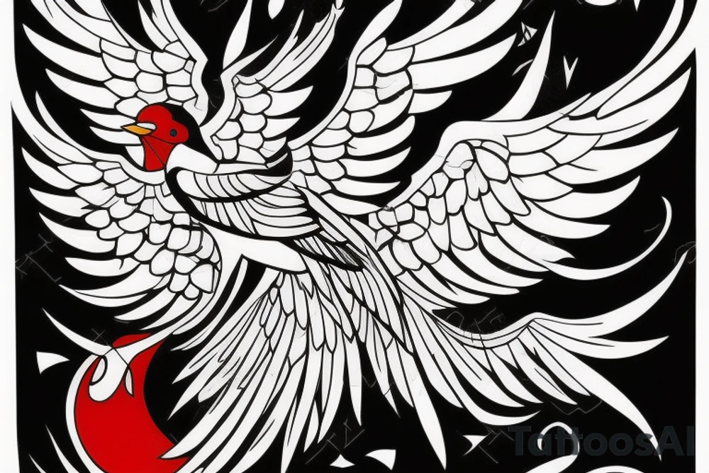 art fusion geometric style robin mid-flight with spread wings, dynamic, small amount of red accent tattoo idea