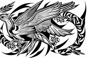 art fusion geometric style robin mid-flight with spread wings, dynamic, small amount of red accent tattoo idea