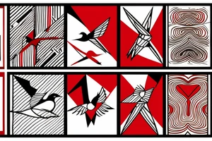 art fusion geometric abstract style robin mid-flight with spread wings, dynamic, small amount of red accent, bold shapes tattoo idea
