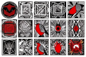 art fusion geometric style robin, dynamic, small amount of red accent, bold shapes tattoo idea