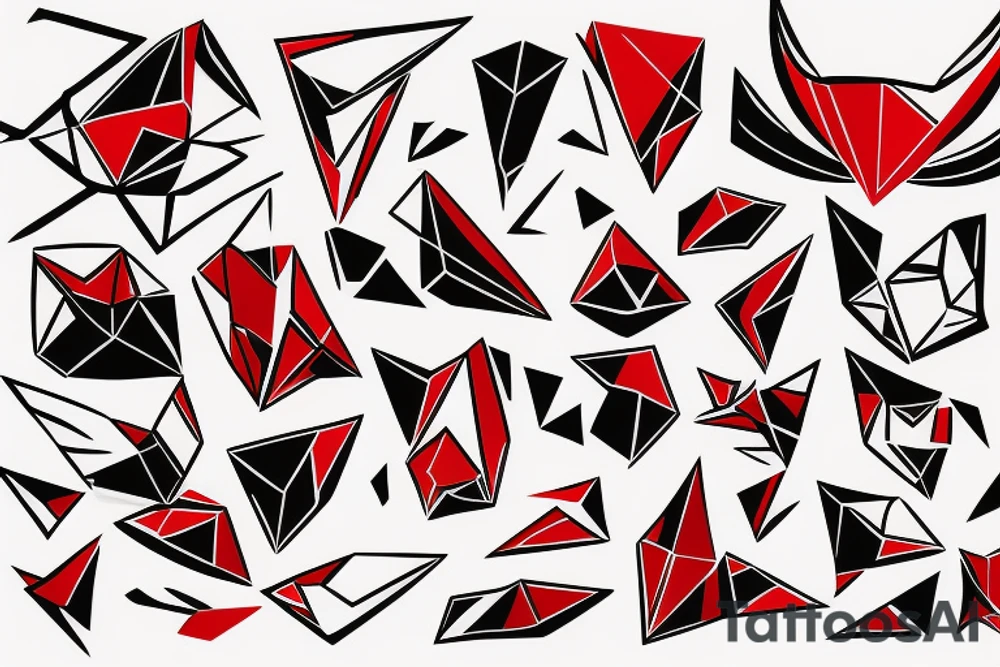 art fusion geometric style robin, dynamic, small amount of red accent, bold shapes tattoo idea