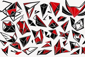 art fusion geometric style robin, dynamic, small amount of red accent, bold shapes tattoo idea