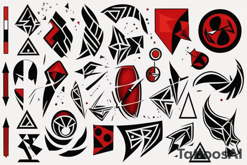 art fusion geometric style robin, dynamic, small amount of red accent, bold shapes tattoo idea
