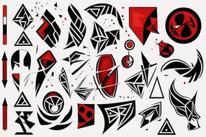 art fusion geometric style robin, dynamic, small amount of red accent, bold shapes tattoo idea