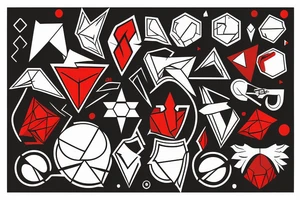 art fusion geometric style robin, dynamic, small amount of red accent, bold shapes tattoo idea