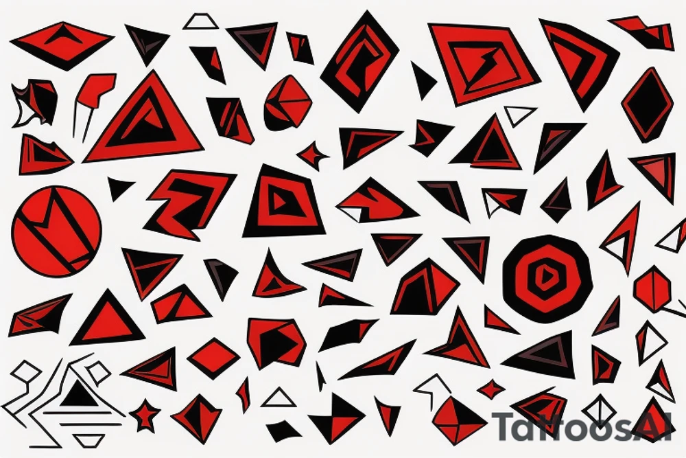 art fusion geometric style robin, dynamic, small amount of red accent, bold shapes tattoo idea