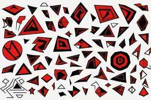 art fusion geometric style robin, dynamic, small amount of red accent, bold shapes tattoo idea