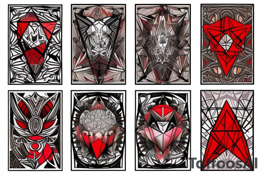 art fusion geometric style robin, dynamic, small amount of red accent tattoo idea