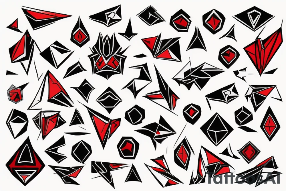 art fusion geometric style robin, dynamic, small amount of red accent tattoo idea
