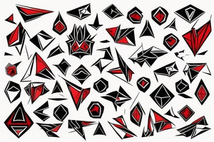 art fusion geometric style robin, dynamic, small amount of red accent tattoo idea
