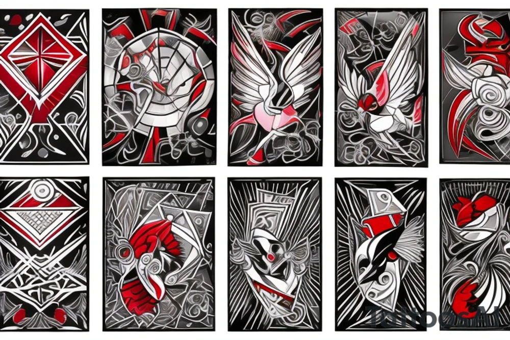 art fusion geometric style robin, dynamic, small amount of red accent tattoo idea