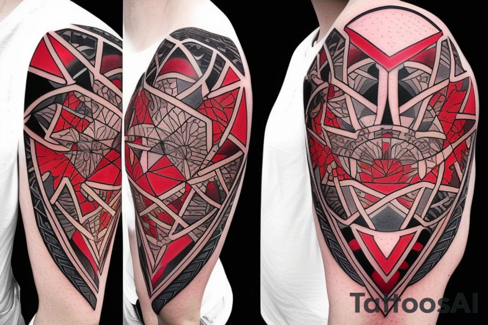 art fusion geometric style robin, dynamic, small amount of red accent tattoo idea