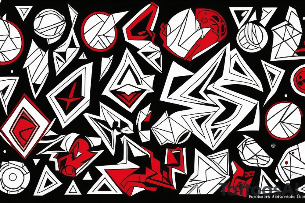 art fusion geometric style robin, dynamic, small amount of red accent tattoo idea