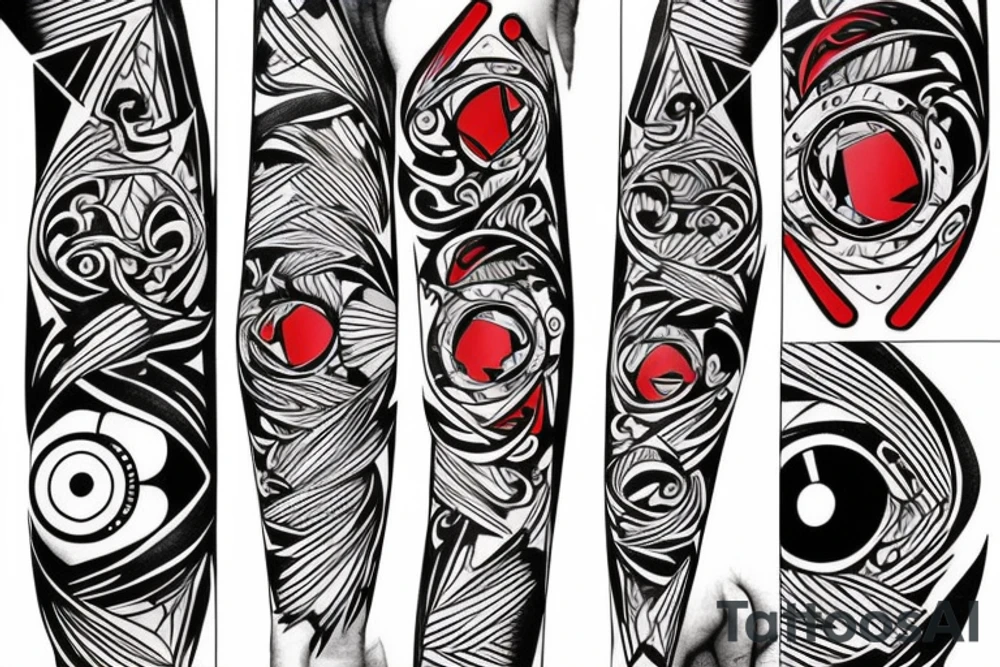 art fusion geometric style robin bird, dynamic, small amount of red accent tattoo idea