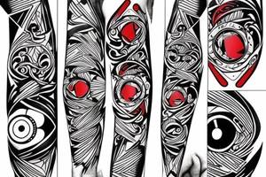 art fusion geometric style robin bird, dynamic, small amount of red accent tattoo idea