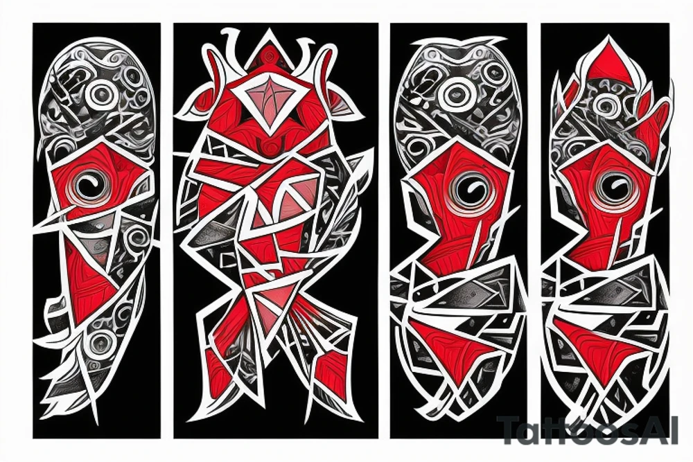 art fusion geometric style robin bird, dynamic, small amount of red accent tattoo idea