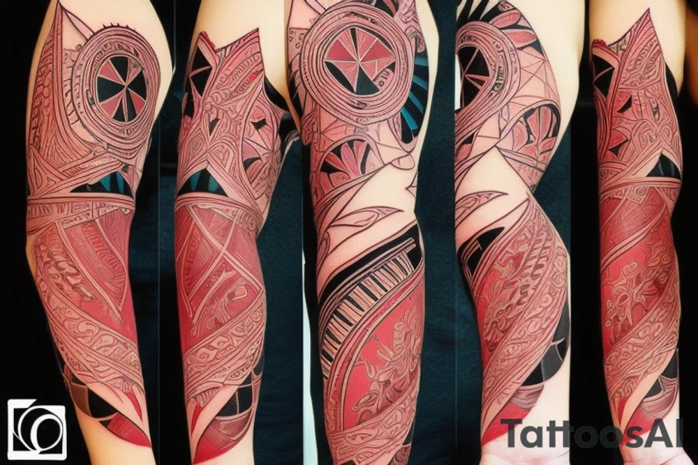 art fusion geometric style robin bird mid-flight, dynamic, small amount of red accent tattoo idea