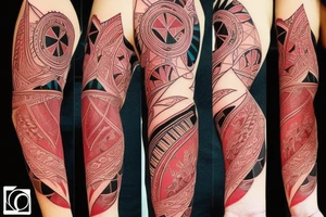 art fusion geometric style robin bird mid-flight, dynamic, small amount of red accent tattoo idea