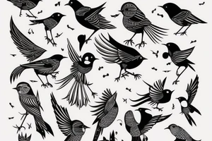 sketch art fusion geometric style robin bird mid-flight, dynamic, small amount of red accent tattoo idea