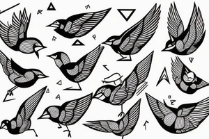 sketch geometric style robin bird mid-flight, dynamic, small amount of red accent tattoo idea