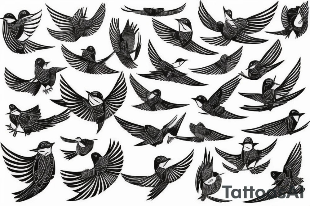 sketch geometric style robin bird mid-flight, dynamic, small amount of red accent tattoo idea