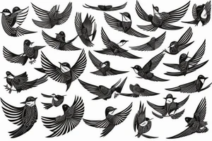 sketch geometric style robin bird mid-flight, dynamic, small amount of red accent tattoo idea