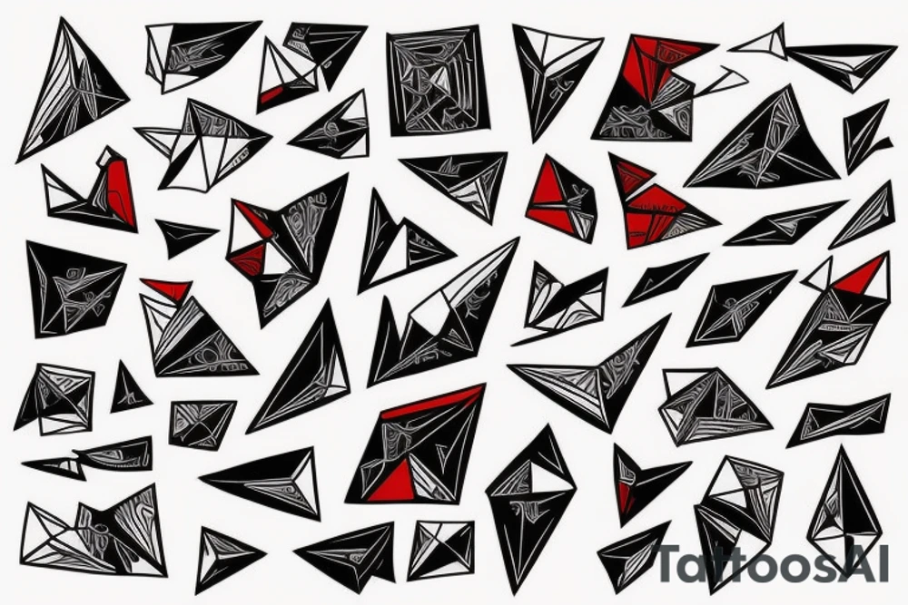 sketch geometric style robin bird mid-flight, dynamic, small amount of red accent tattoo idea