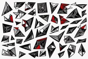 sketch geometric style robin bird mid-flight, dynamic, small amount of red accent tattoo idea