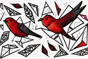 sketch geometric style robin bird mid-flight, dynamic, small amount of red accent tattoo idea