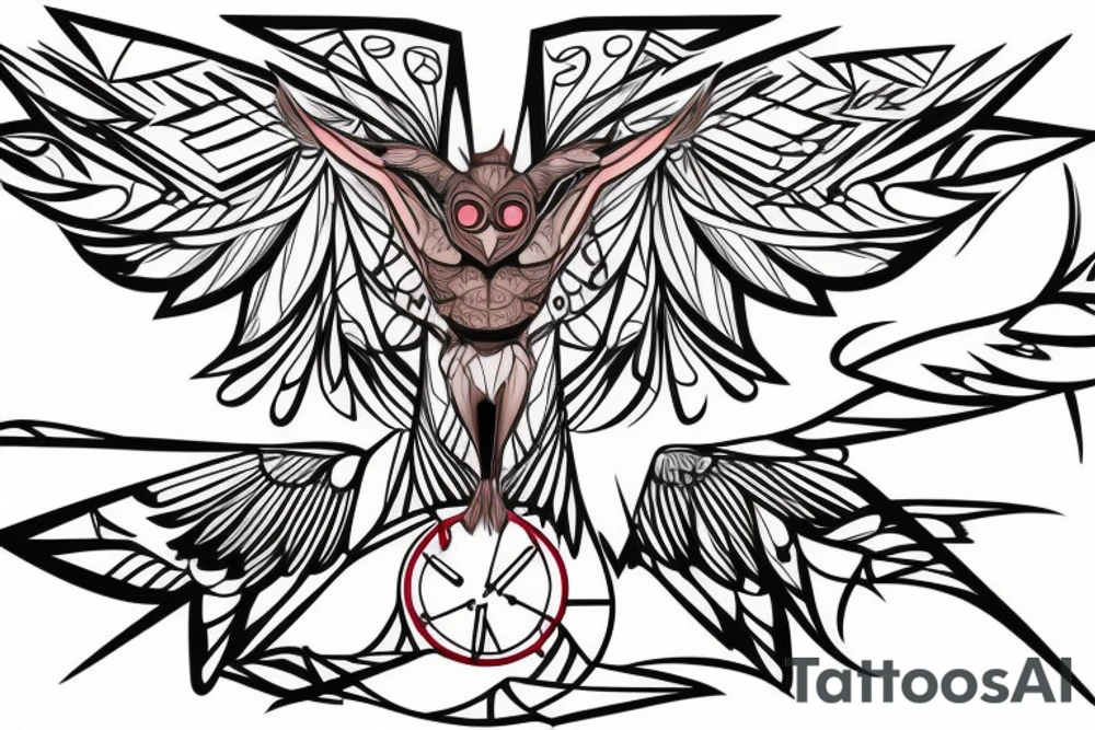 sketch geometric style robin bird mid-flight, dynamic, small amount of red accent tattoo idea