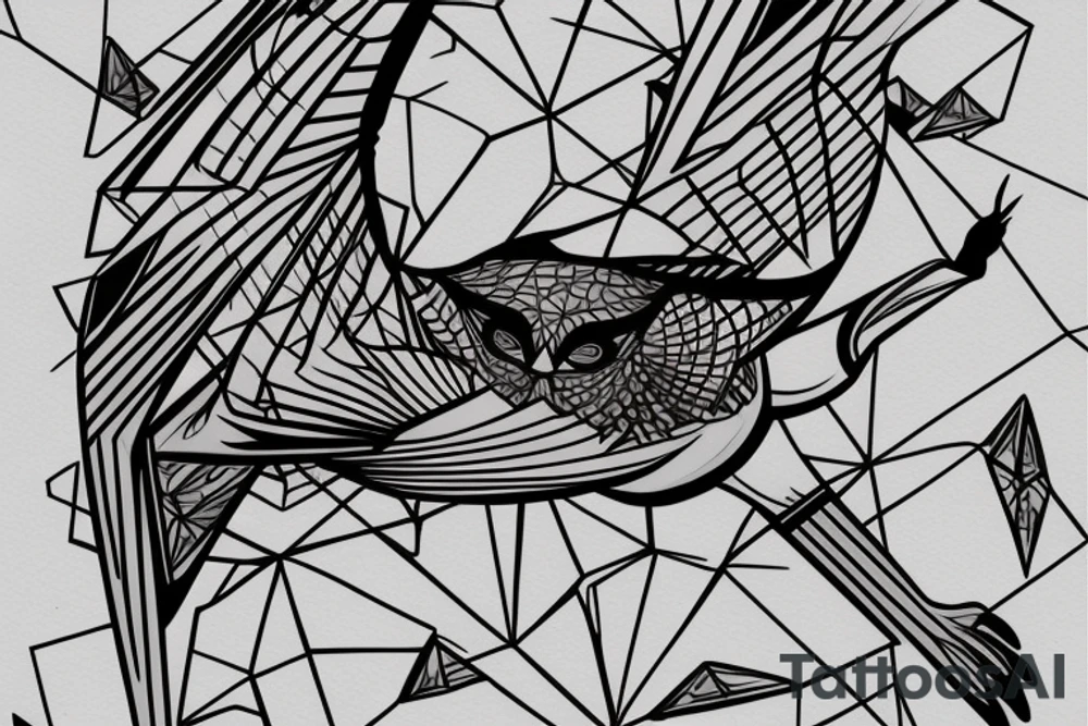 sketch geometric style robin bird mid-flight, dynamic, small amount of red accent tattoo idea