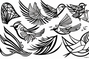 sketch geometric style robin bird mid-flight, dynamic, small amount of red accent tattoo idea