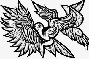 sketch geometric style robin bird mid-flight with spread wings, dynamic, small amount of red accent tattoo idea