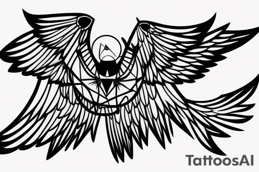 sketch geometric style robin bird mid-flight with spread wings, dynamic, small amount of red accent tattoo idea