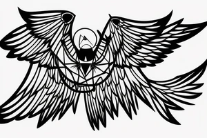 sketch geometric style robin bird mid-flight with spread wings, dynamic, small amount of red accent tattoo idea