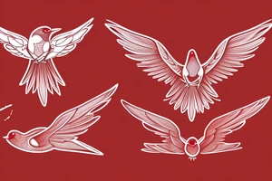 sketch geometric abstract style robin bird mid-flight with spread wings, dynamic, small amount of red accent tattoo idea