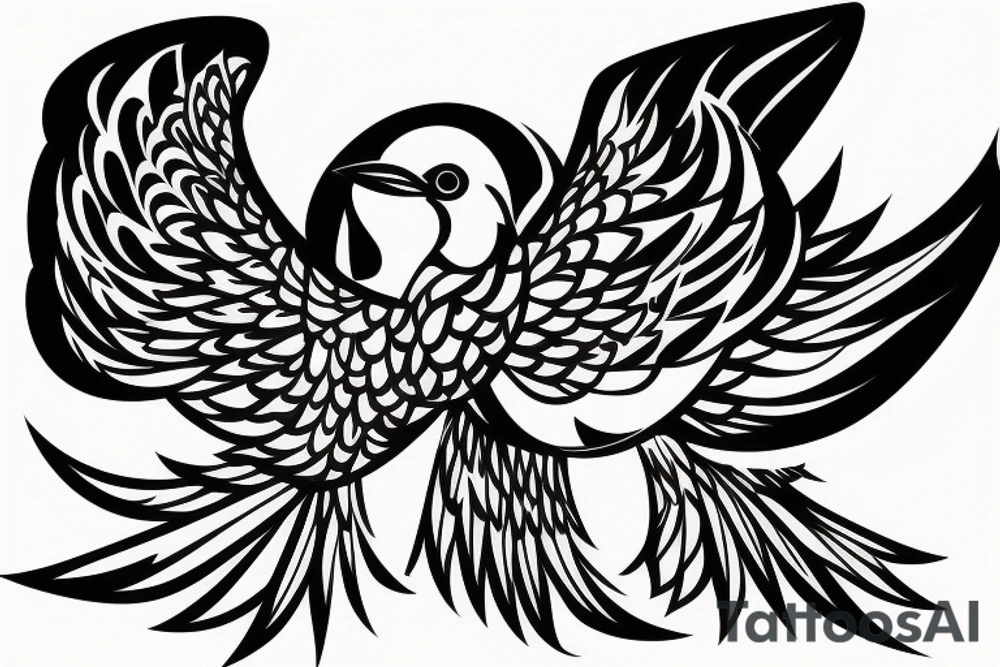 sketch geometric abstract style robin bird mid-flight with spread wings, dynamic, small amount of red accent tattoo idea