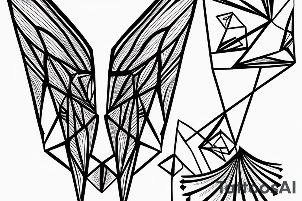 sketch geometric abstract style robin bird mid-flight with spread wings, dynamic, small amount of red accent tattoo idea