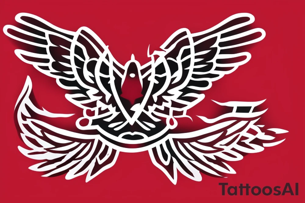 sketch geometric abstract style robin bird mid-flight with spread wings, dynamic, small amount of red accent tattoo idea