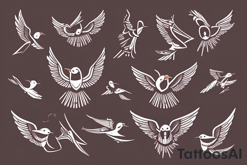 sketch geometric abstract style robin bird mid-flight with spread wings, dynamic, small amount of red accent tattoo idea