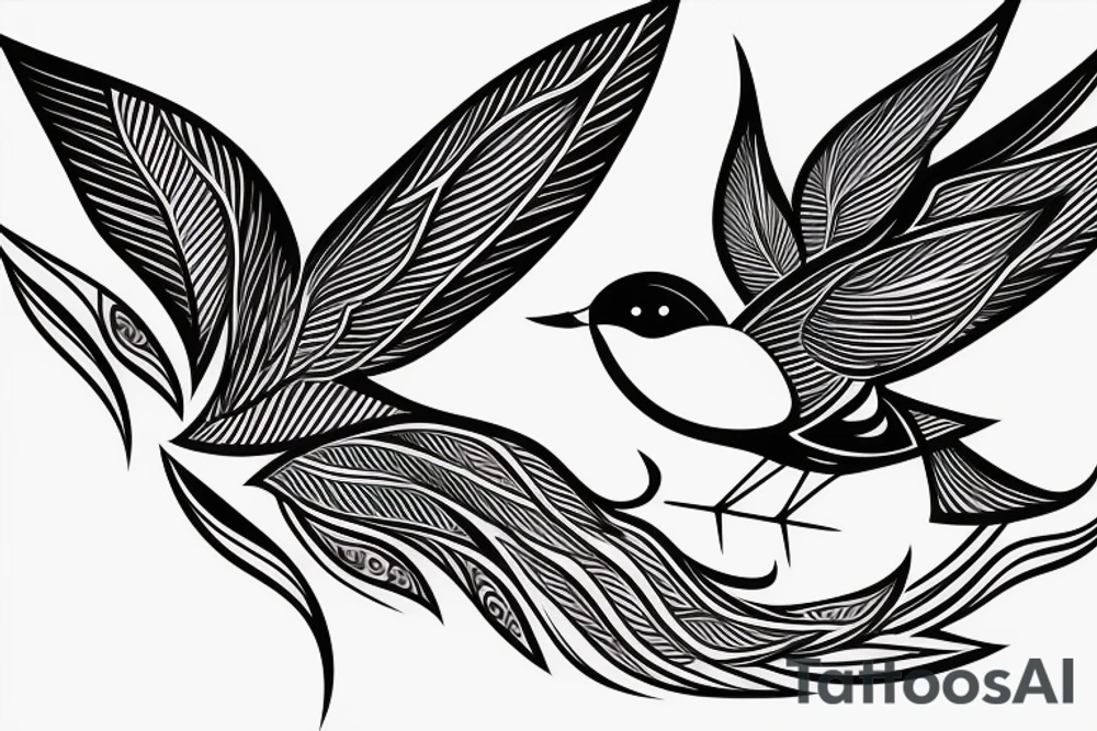 sketch geometric abstract style robin bird mid-flight with spread wings, dynamic, small amount of red accent tattoo idea