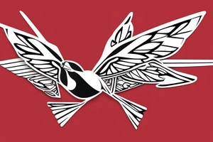 geometric abstract style robin bird mid-flight with spread wings, dynamic, small amount of red accent tattoo idea