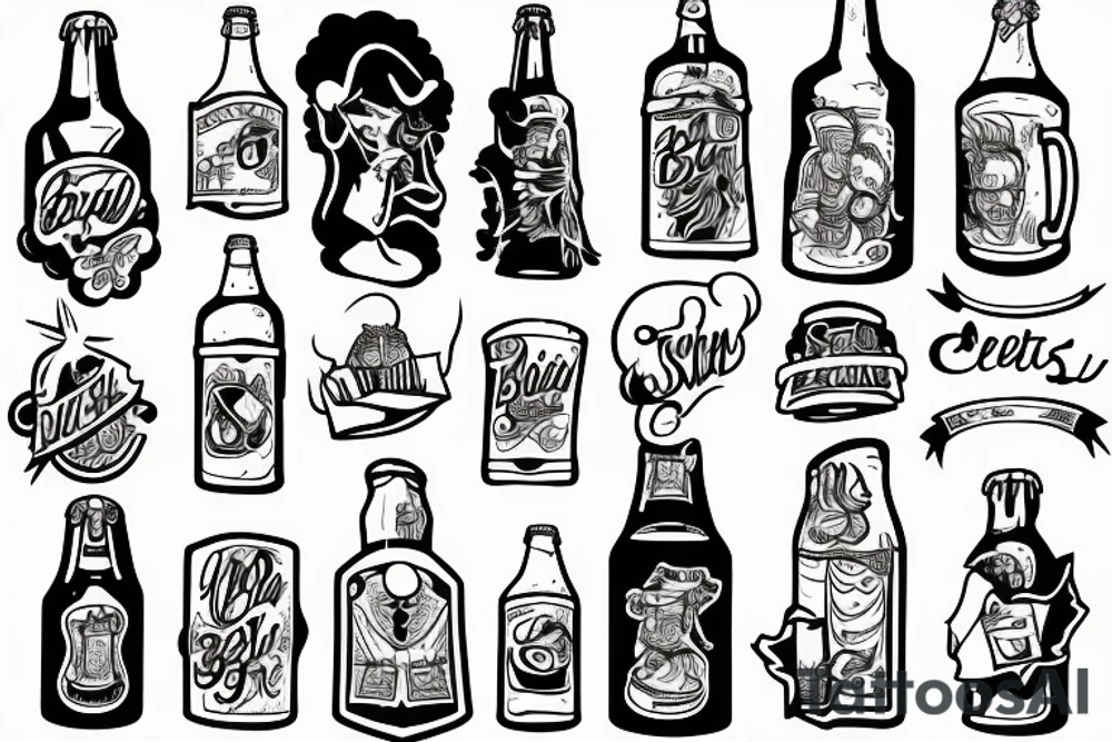 beer bottle white tattoo idea