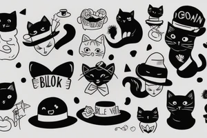 black cat in a funny hat and a sweater tattoo idea