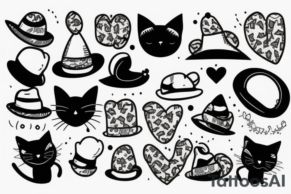 black cat in a funny hat and a sweater tattoo idea