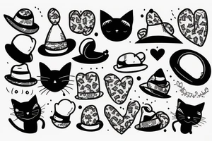 black cat in a funny hat and a sweater tattoo idea