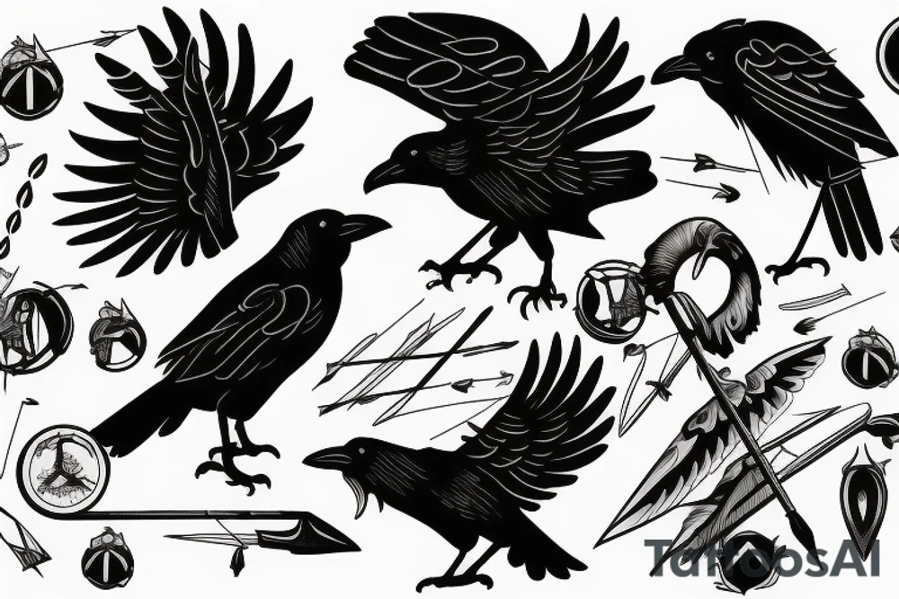 crow hit by an arrow falls tattoo idea